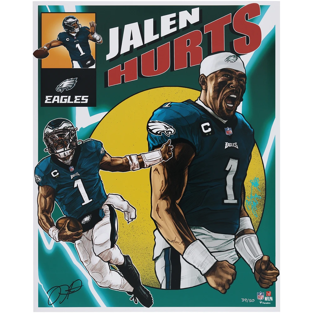 Jalen Hurts Philadelphia Eagles Autographed 16" x 20" Photo Print - Art by Brian Kong - Limited Edition of 50