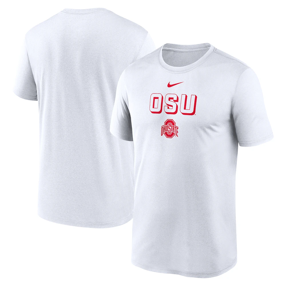 Men's Nike White Ohio State Buckeyes 2025 Sideline Legend Dri-FIT T-Shirt