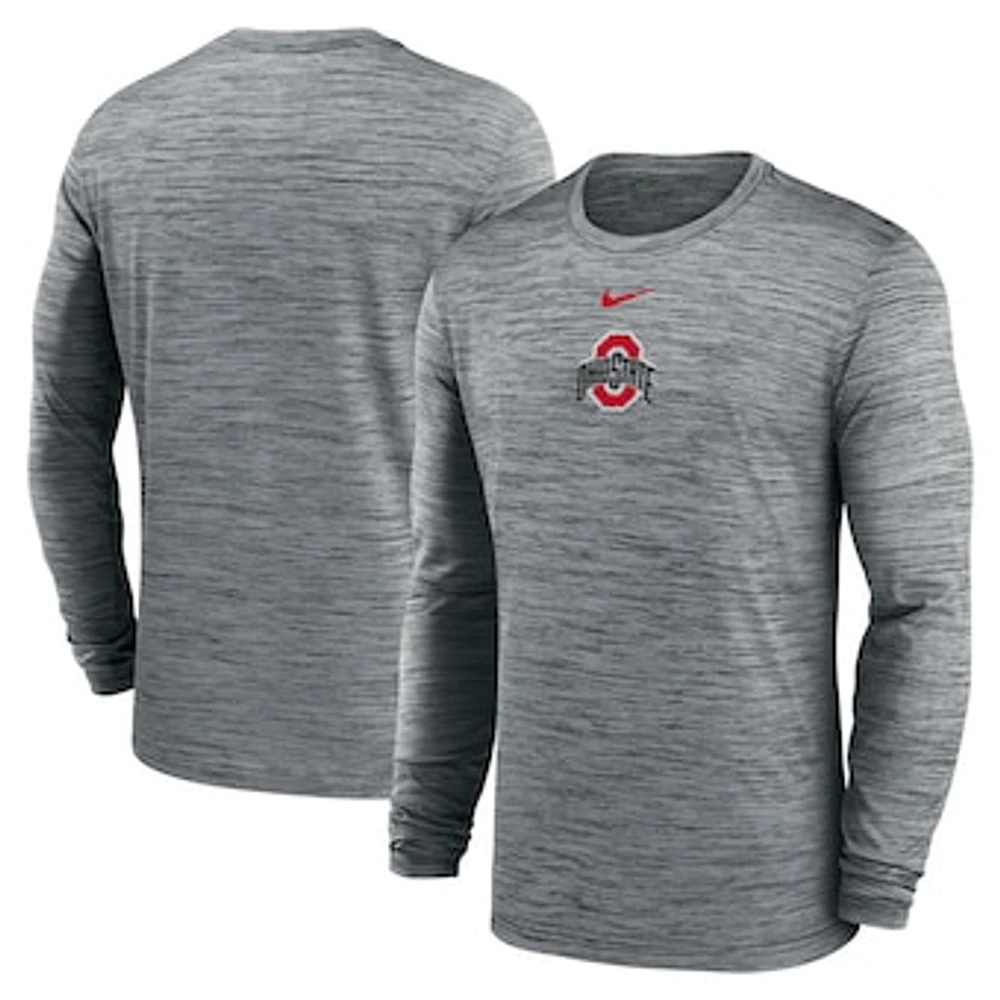 Men's Nike Charcoal Ohio State Buckeyes 2025 Sideline Velocity Performance Long Sleeve T-Shirt