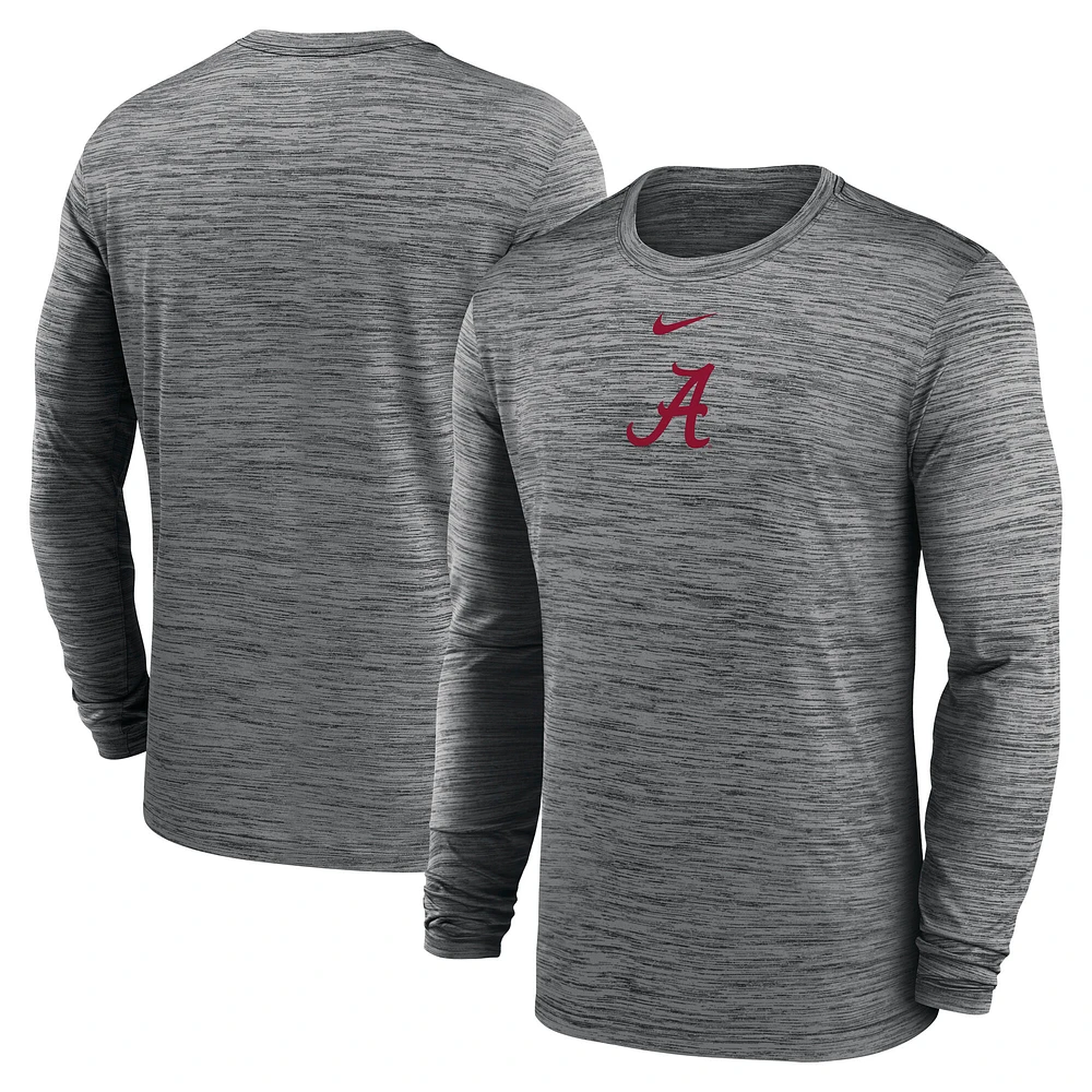 Men's Nike Charcoal Alabama Crimson Tide 2025 Sideline Velocity Performance Long Sleeve T-Shirt