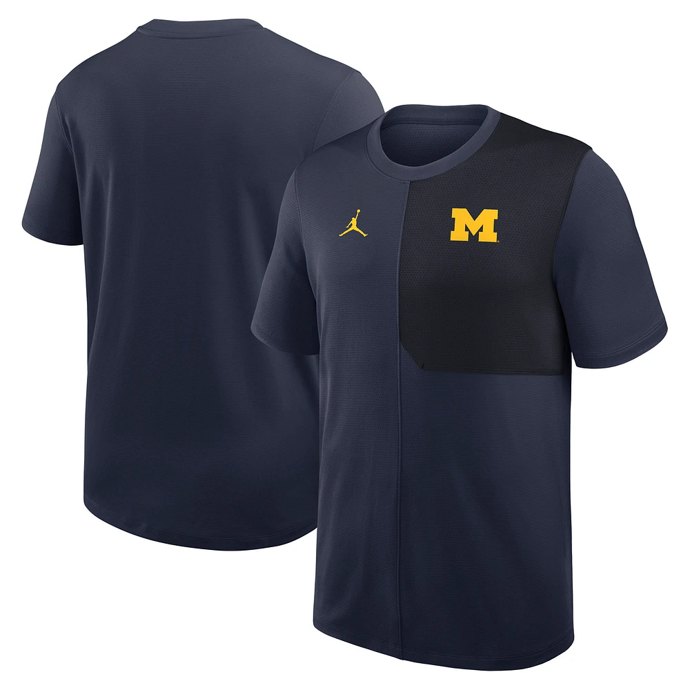 Men's Jordan Brand Navy Michigan Wolverines 2025 Sideline UV Dri-FIT Coach Shirt