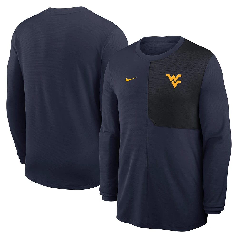 Men's Nike Navy West Virginia Mountaineers 2025 Sideline Coach UV Dri-FIT Long Sleeve Shirt
