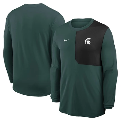 Men's Nike Green Michigan State Spartans 2025 Sideline Coach UV Dri-FIT Long Sleeve Shirt
