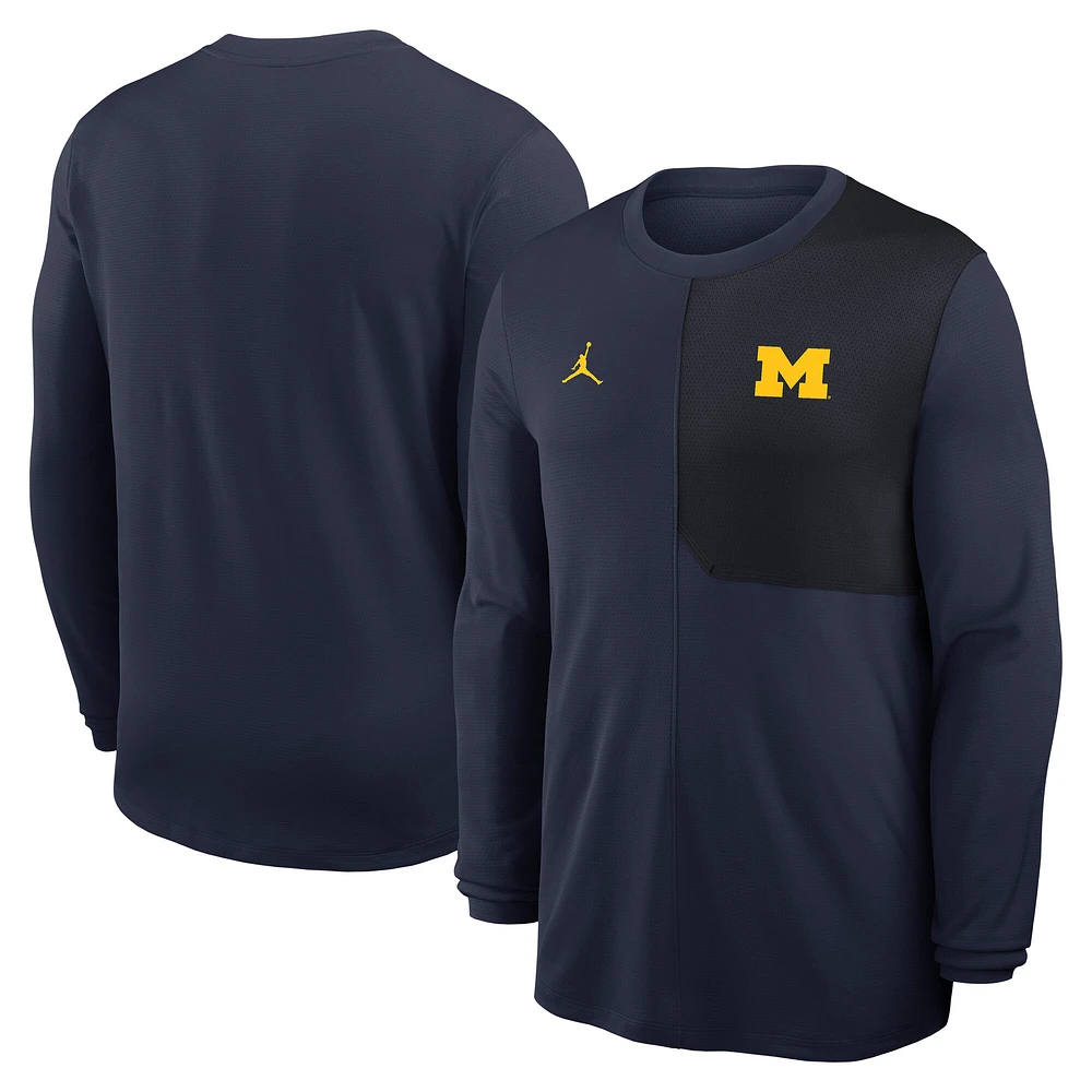 Men's Jordan Brand Navy Michigan Wolverines 2025 Sideline Coach UV Dri-FIT Long Sleeve Shirt