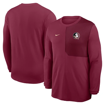 Men's Nike Garnet Florida State Seminoles 2025 Sideline Coach UV Dri-FIT Long Sleeve Shirt