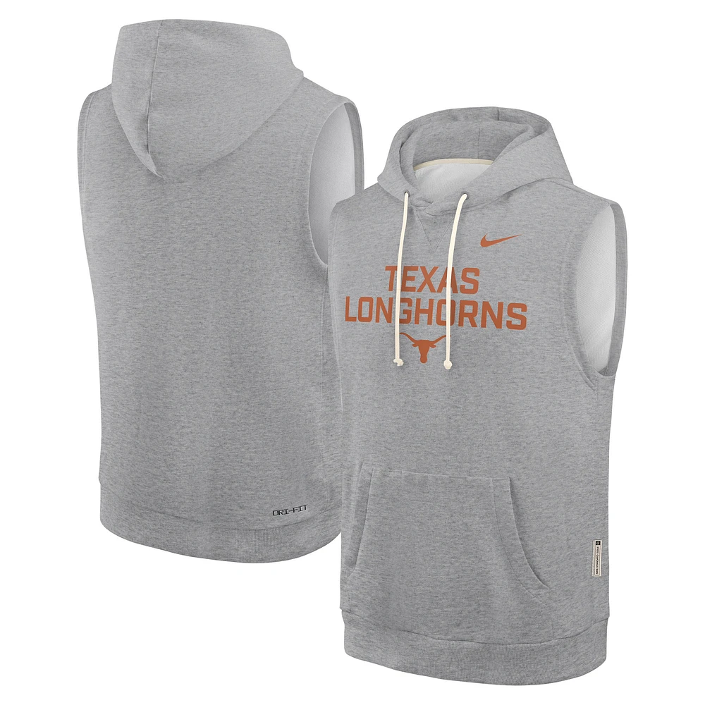 Men's Nike Heather Gray Texas Longhorns 2025 Sideline Standard Issue Dri-FIT Sleeveless Hoodie
