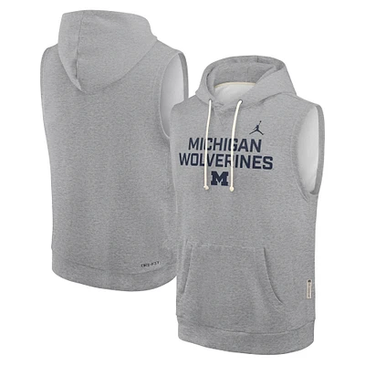 Men's Jordan Brand Heather Gray Michigan Wolverines 2025 Sideline Standard Issue Dri-FIT Sleeveless Hoodie