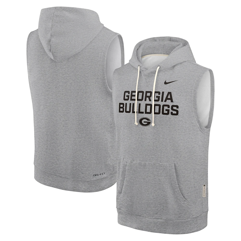 Men's Nike Heather Gray Georgia Bulldogs 2025 Sideline Standard Issue Dri-FIT Sleeveless Hoodie