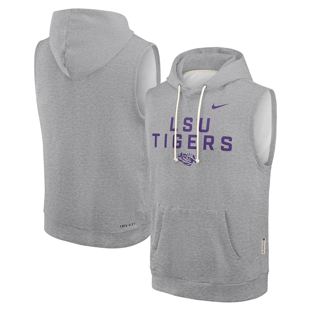 Men's Nike Heather Gray LSU Tigers 2025 Sideline Standard Issue Dri-FIT Sleeveless Hoodie