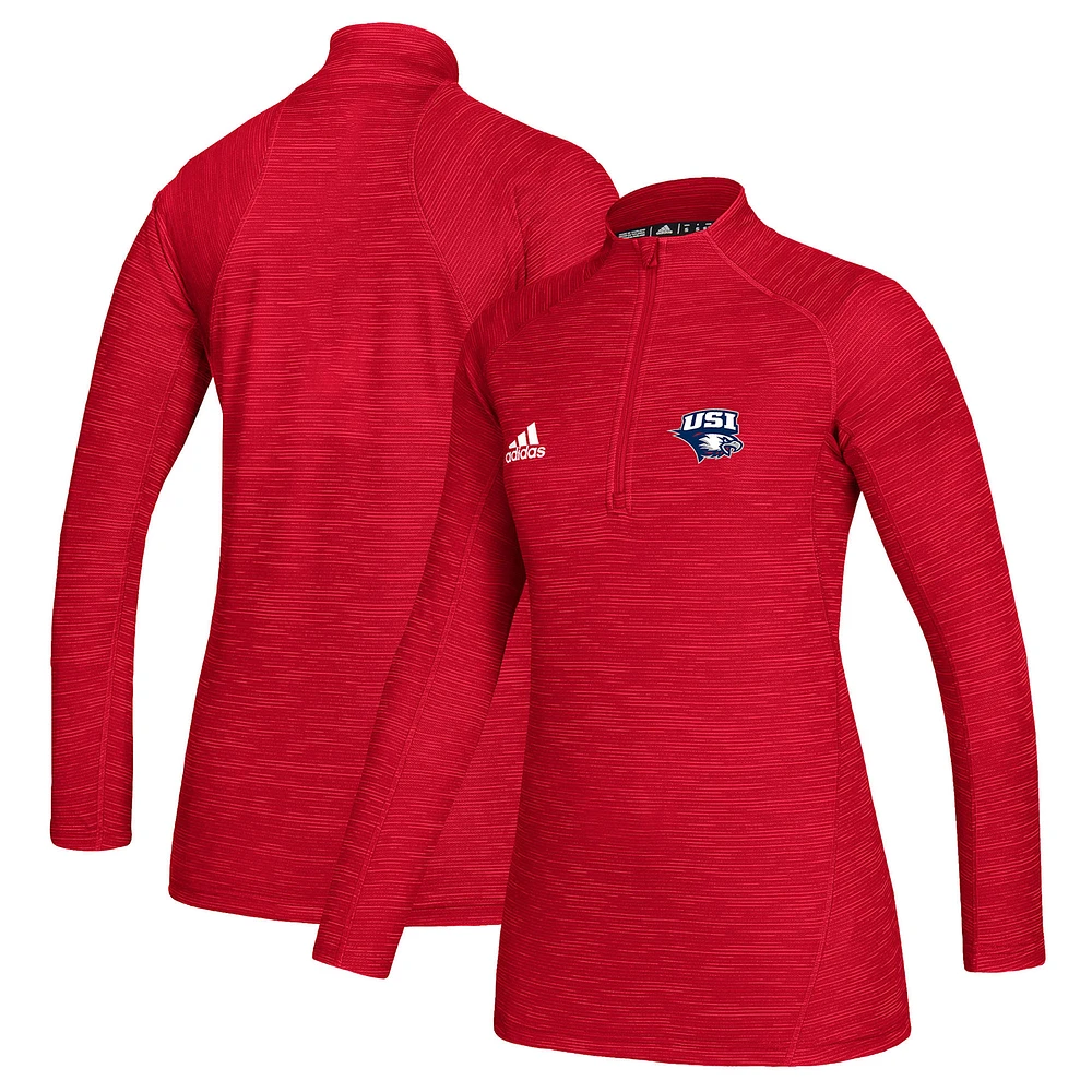 Women's adidas Red Southern Indiana Screaming Eagles Game Mode Performance Quarter-Zip Pullover Top
