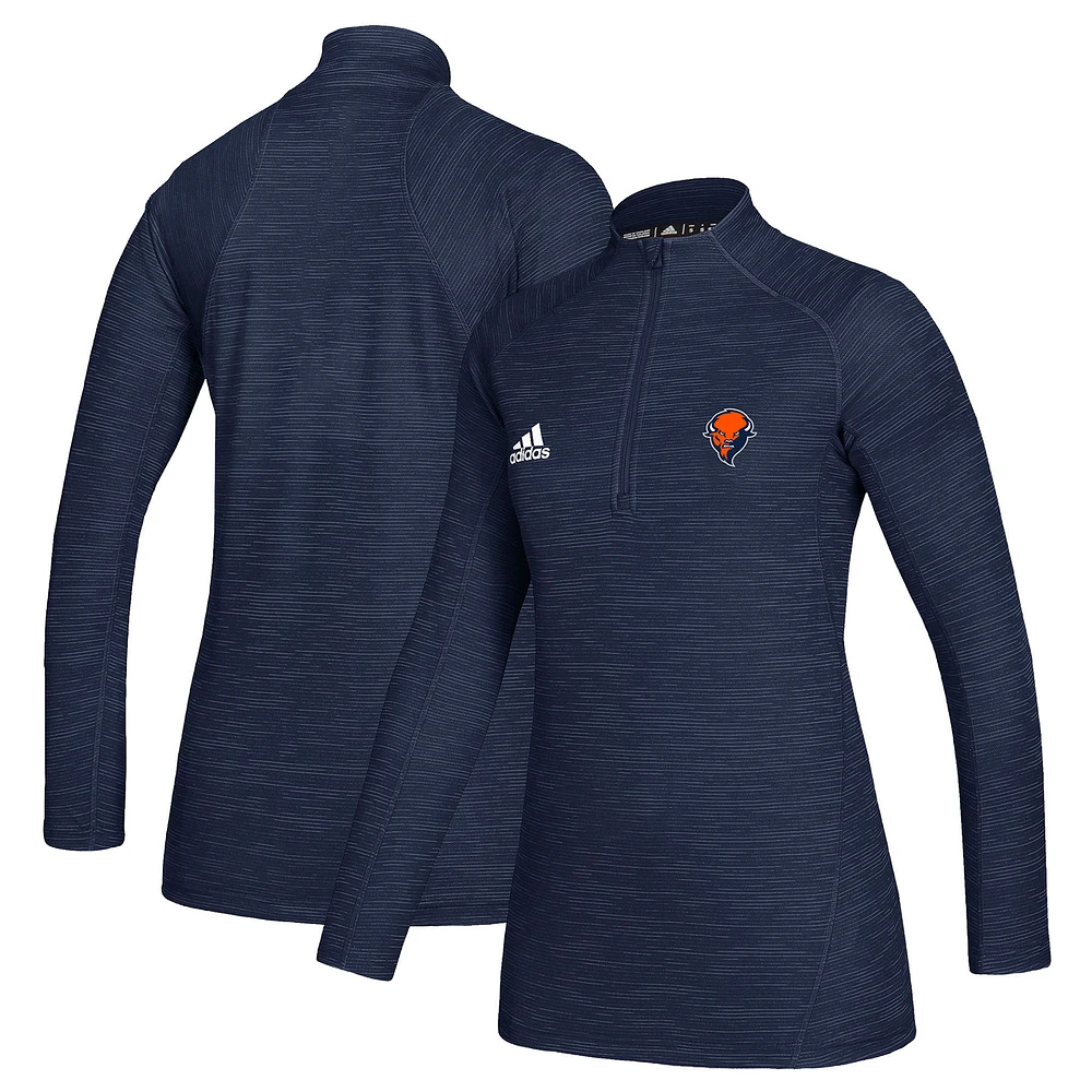 Women's adidas Navy Bucknell Bison Game Mode Performance Quarter-Zip Pullover Top