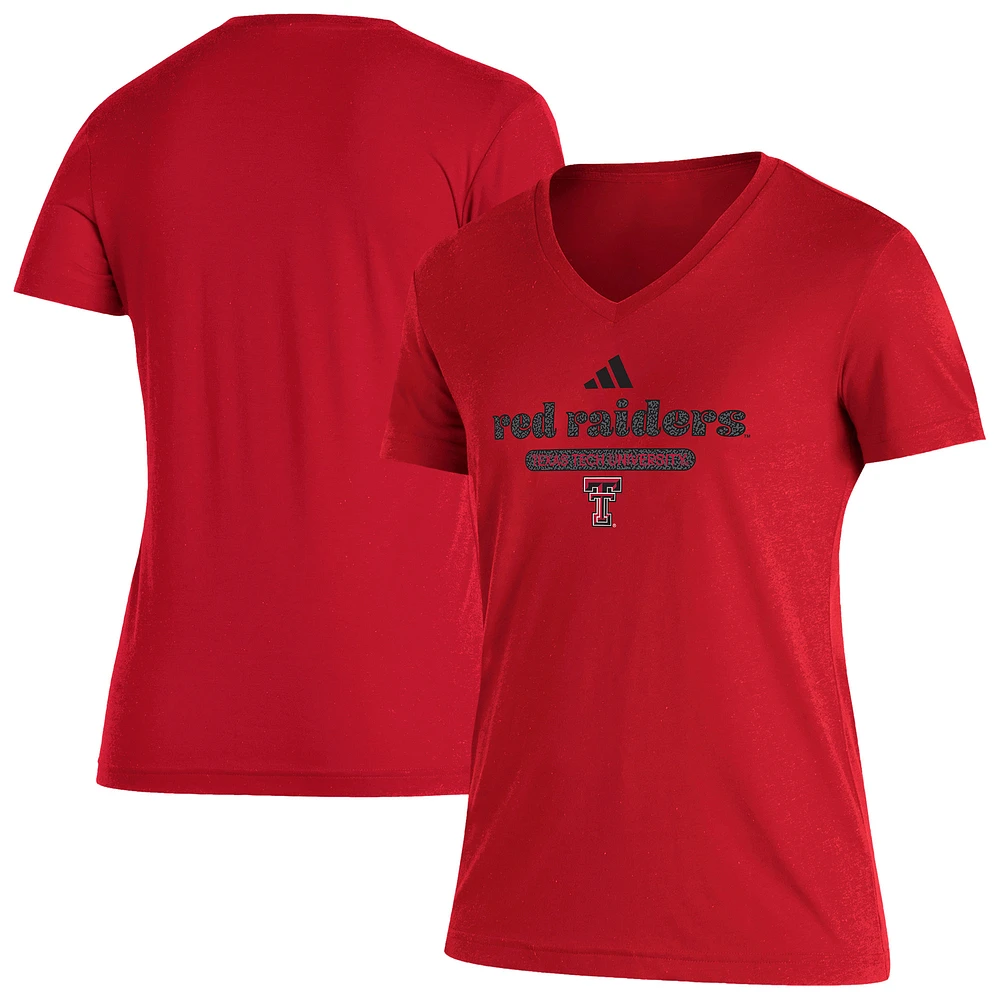 Women's adidas Red Texas Tech Raiders Blend V-Neck T-Shirt