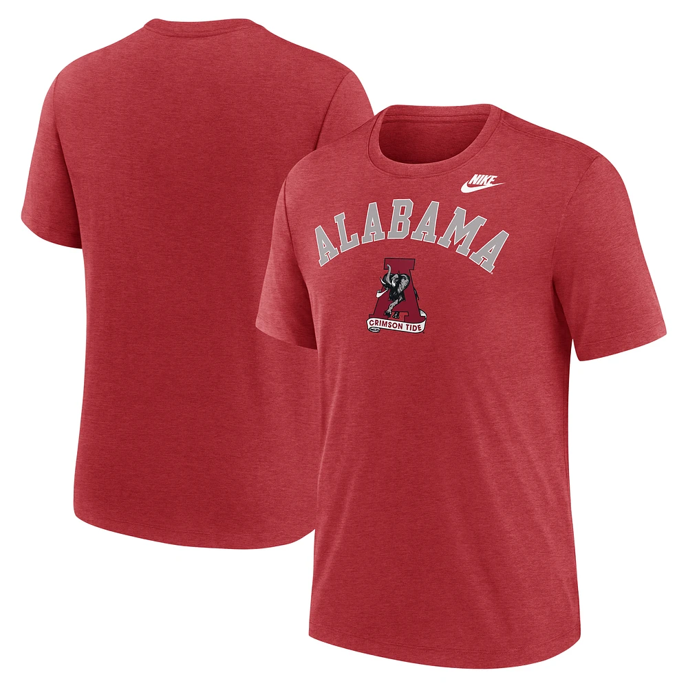 Men's Nike Heather Crimson Alabama Tide Legacy Arch Tri-Blend T-Shirt