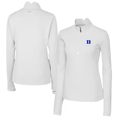 Women's Cutter & Buck White Duke Blue Devils Traverse Stretch Eco Quarter-Zip Top