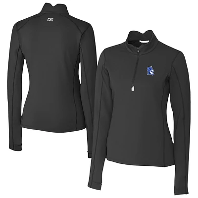 Women's Cutter & Buck Black Duke Blue Devils Traverse Stretch Eco Quarter-Zip Top