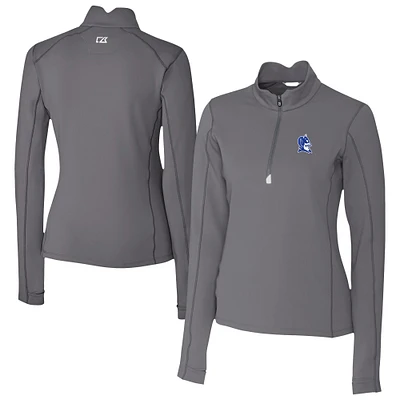 Women's Cutter & Buck Gray Duke Blue Devils Traverse Stretch Eco Quarter-Zip Top
