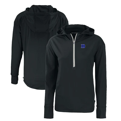 Women's Cutter & Buck Black Duke Blue Devils Daybreak Eco Recycled Half-Zip Hoodie