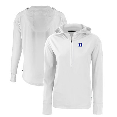 Women's Cutter & Buck White Duke Blue Devils Daybreak Eco Recycled Half-Zip Hoodie