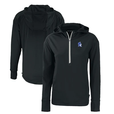 Women's Cutter & Buck Black Duke Blue Devils Daybreak Eco Recycled Half-Zip Hoodie