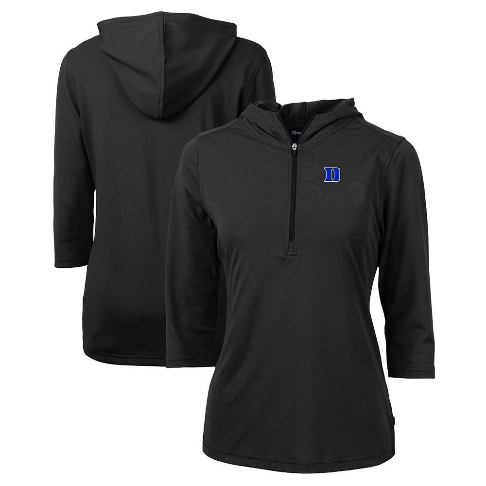 Women's Cutter & Buck Duke Blue Devils Virtue Eco Pique Recycled Half-Zip 3/4-Sleeve Hoodie