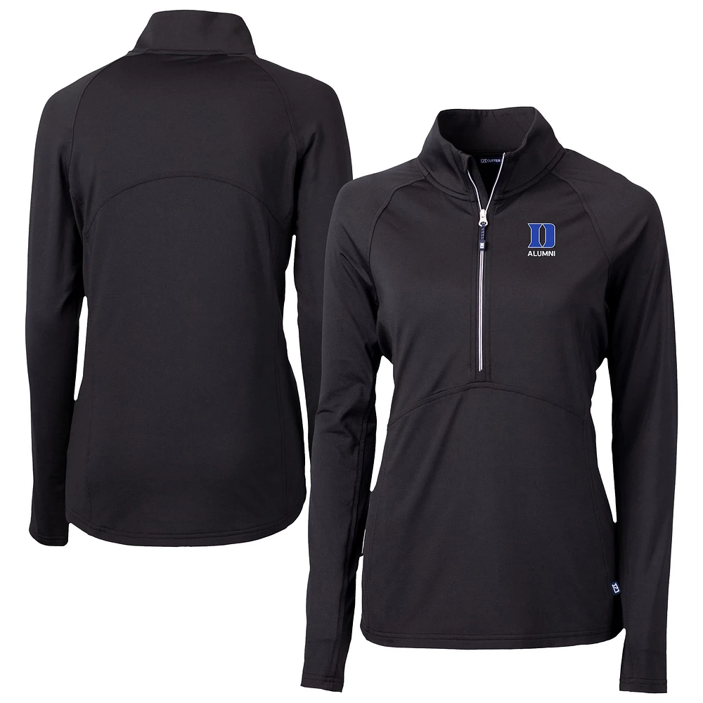 Women's Cutter & Buck Black Duke Blue Devils DryTec Adapt Eco Knit Stretch Recycled Raglan Half-Zip Top