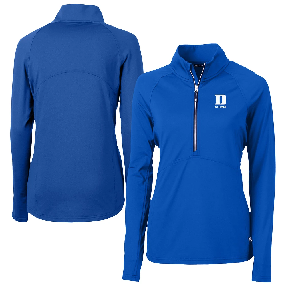 Women's Cutter & Buck Royal Duke Blue Devils DryTec Adapt Eco Knit Stretch Recycled Raglan Half-Zip Top