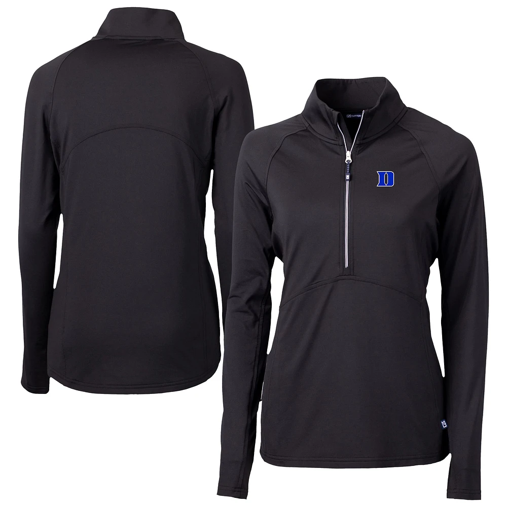Women's Cutter & Buck Black Duke Blue Devils DryTec Adapt Eco Knit Stretch Recycled Raglan Half-Zip Top