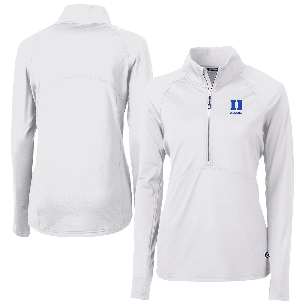 Women's Cutter & Buck White Duke Blue Devils DryTec Adapt Eco Knit Stretch Recycled Raglan Half-Zip Top