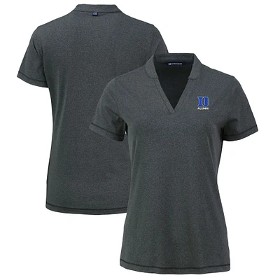 Women's Cutter & Buck Heather Black Duke Blue Devils Forge Stretch Blade Collar V-Neck Top