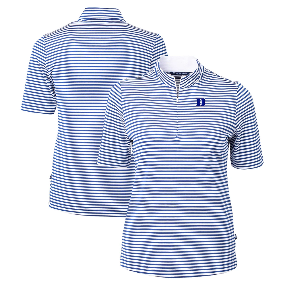 Women's Cutter & Buck Royal Duke Blue Devils Virtue Eco Pique Stripe Recycled Tri-Blend Quarter-Zip Top