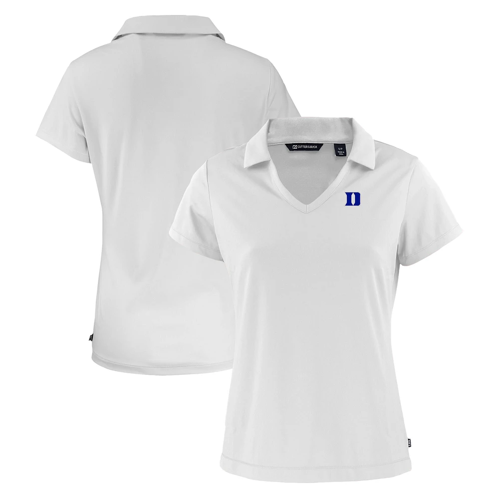 Women's Cutter & Buck White Duke Blue Devils Daybreak Eco Recycled V-Neck Polo
