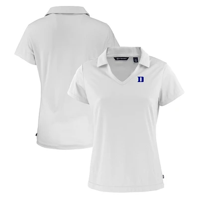 Women's Cutter & Buck White Duke Blue Devils Daybreak Eco Recycled V-Neck Polo