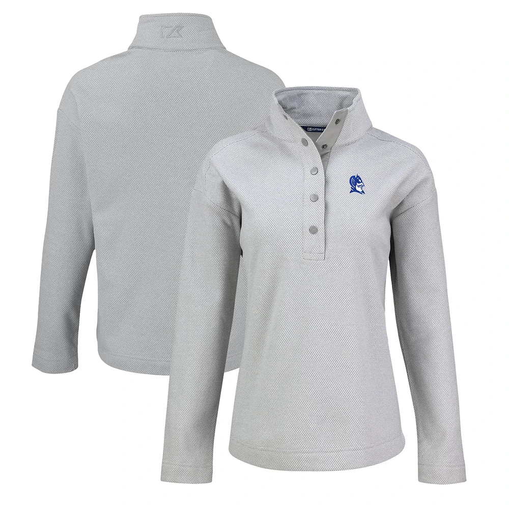 Women's Cutter & Buck Gray Duke Blue Devils Hunts Point Eco Fleece Recycled Half-Snap Pullover Sweatshirt