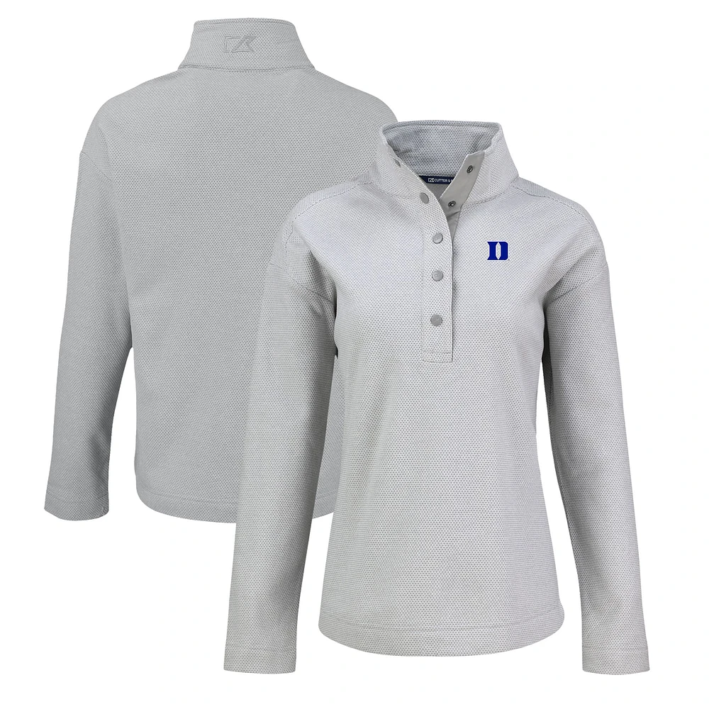 Women's Cutter & Buck Duke Blue Devils Hunts Point Eco Fleece Recycled Half-Snap Pullover Sweatshirt