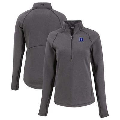 Women's Cutter & Buck Heather Duke Blue Devils Peshastin Eco Fleece Recycled Half-Zip Tri-Blend Jacket