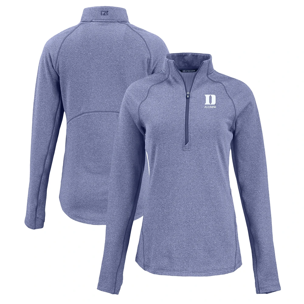 Women's Cutter & Buck Heather Blue Duke Devils Peshastin Eco Fleece Recycled Half-Zip Tri-Blend Jacket
