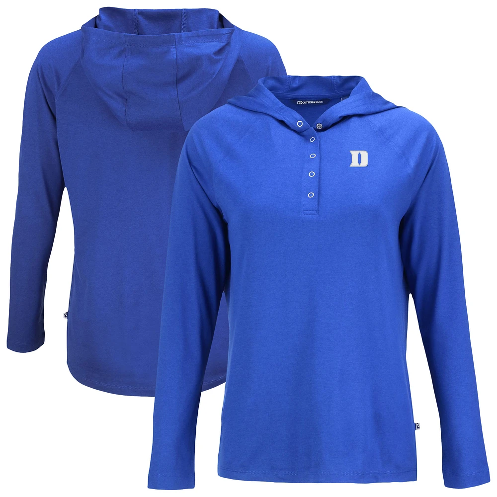 Women's Cutter & Buck Blue Duke Devils Coastline Epic Comfort Eco Recycled Quarter-Snap Hoodie Top