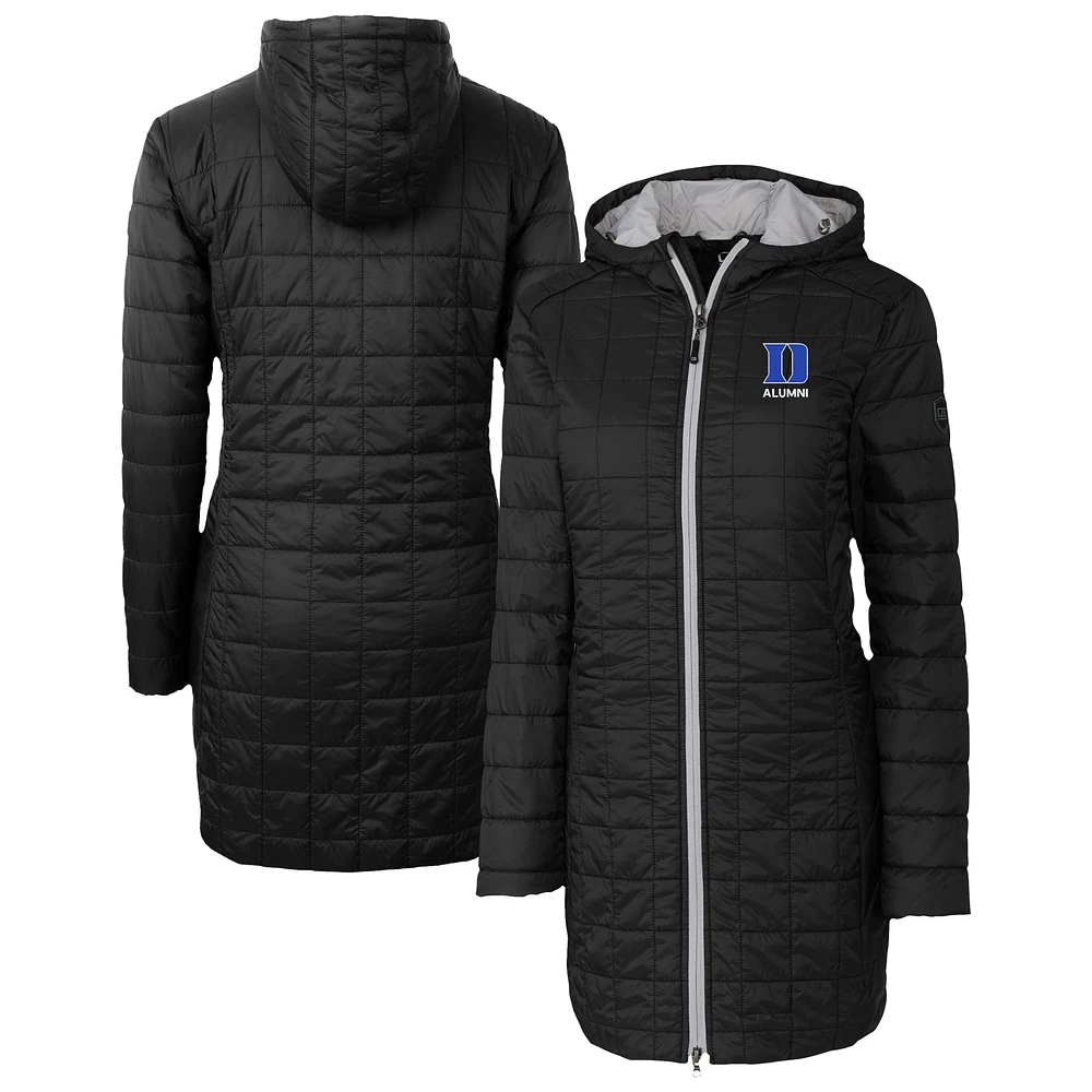 Women's Cutter & Buck Black Duke Blue Devils Rainier PrimaLoft® Eco Insulated Hooded Full-Zip Long Coat