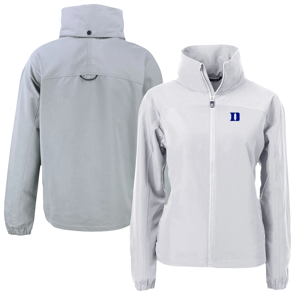 Women's Cutter & Buck Gray Duke Blue Devils Charter Eco Recycled Full-Zip Jacket