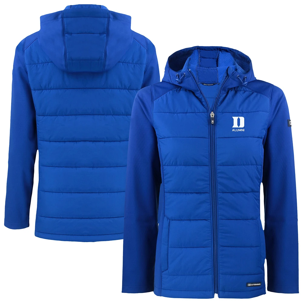 Women's Cutter & Buck Royal Duke Blue Devils Evoke Hybrid Eco Softshell Recycled Full-Zip Hooded Jacket