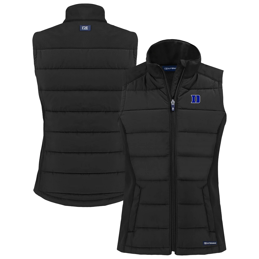 Women's Cutter & Buck Black Duke Blue Devils Evoke Hybrid Eco Softshell Recycled Full-Zip Vest