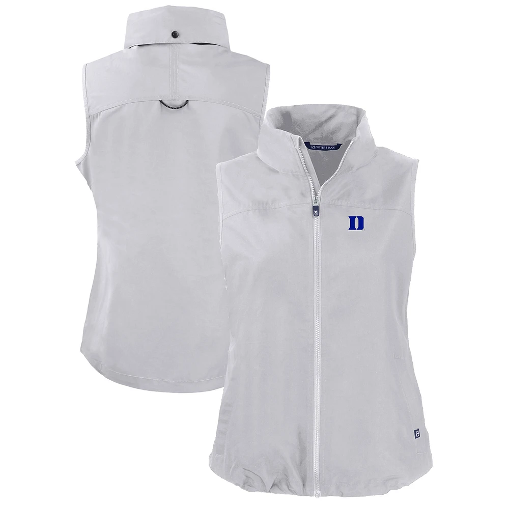 Women's Cutter & Buck Gray Duke Blue Devils Charter Eco Recycled Full-Zip Hooded Vest