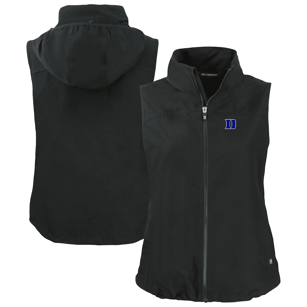 Women's Cutter & Buck Black Duke Blue Devils Charter Eco Recycled Full-Zip Hooded Vest