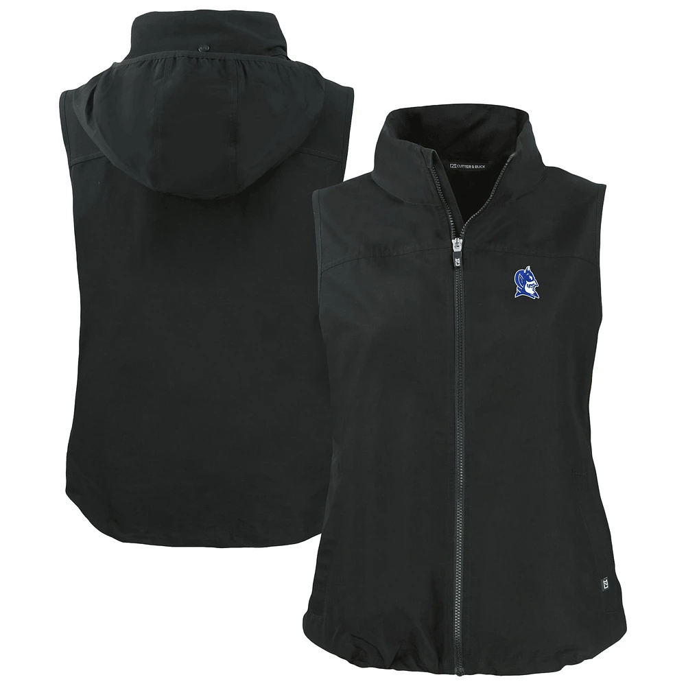 Women's Cutter & Buck Black Duke Blue Devils Charter Eco Recycled Full-Zip Hooded Vest