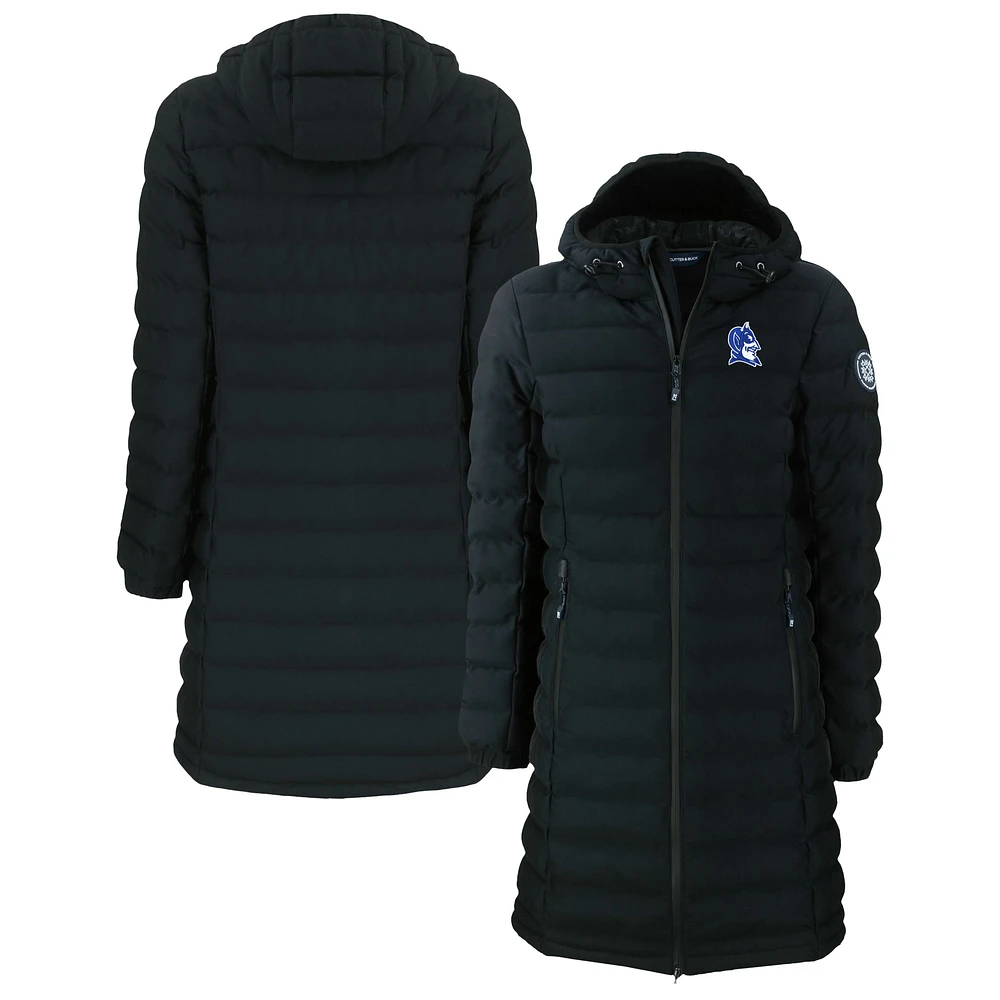 Women's Cutter & Buck Black Duke Blue Devils Mission Ridge Repreve Eco Insulated Full-Zip Long Puffer Jacket
