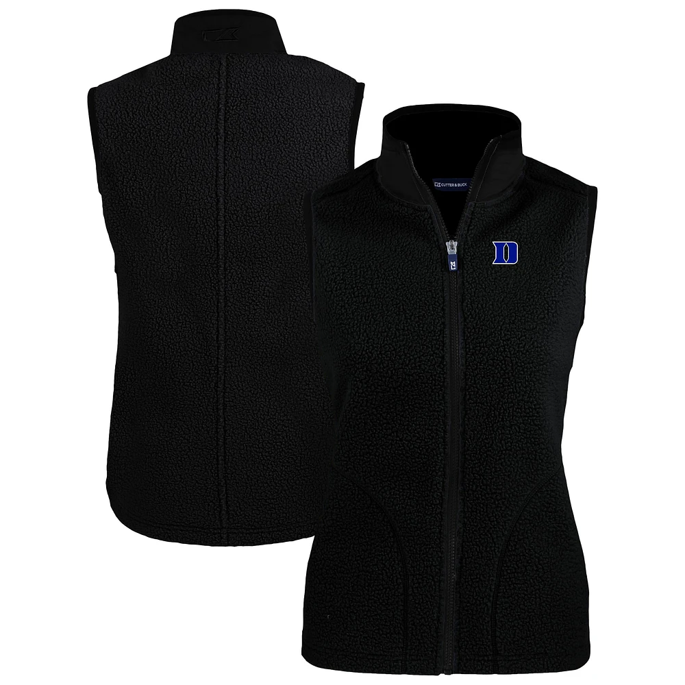 Women's Cutter & Buck Black Duke Blue Devils Cascade Eco Sherpa Fleece Full-Zip Vest