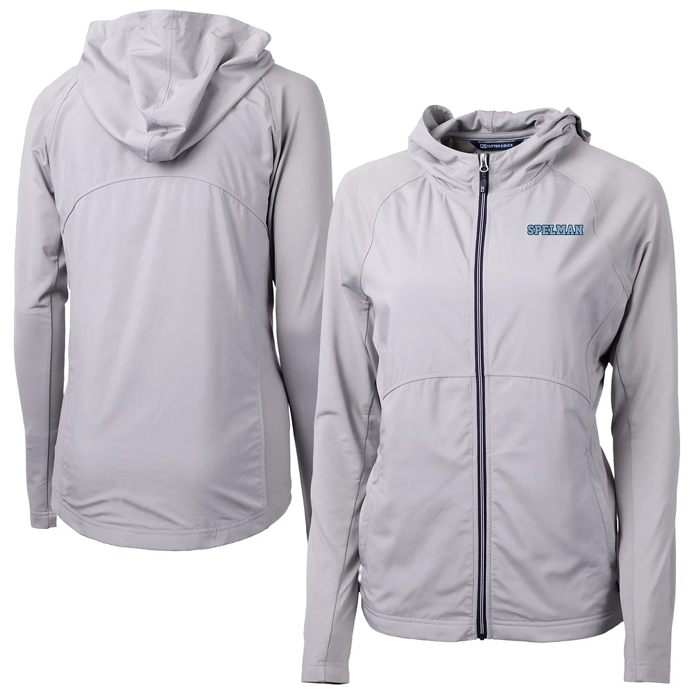 Women's Cutter & Buck Gray Spelman College Jaguars Adapt Eco Knit Hybrid Recycled Full-Zip Jacket