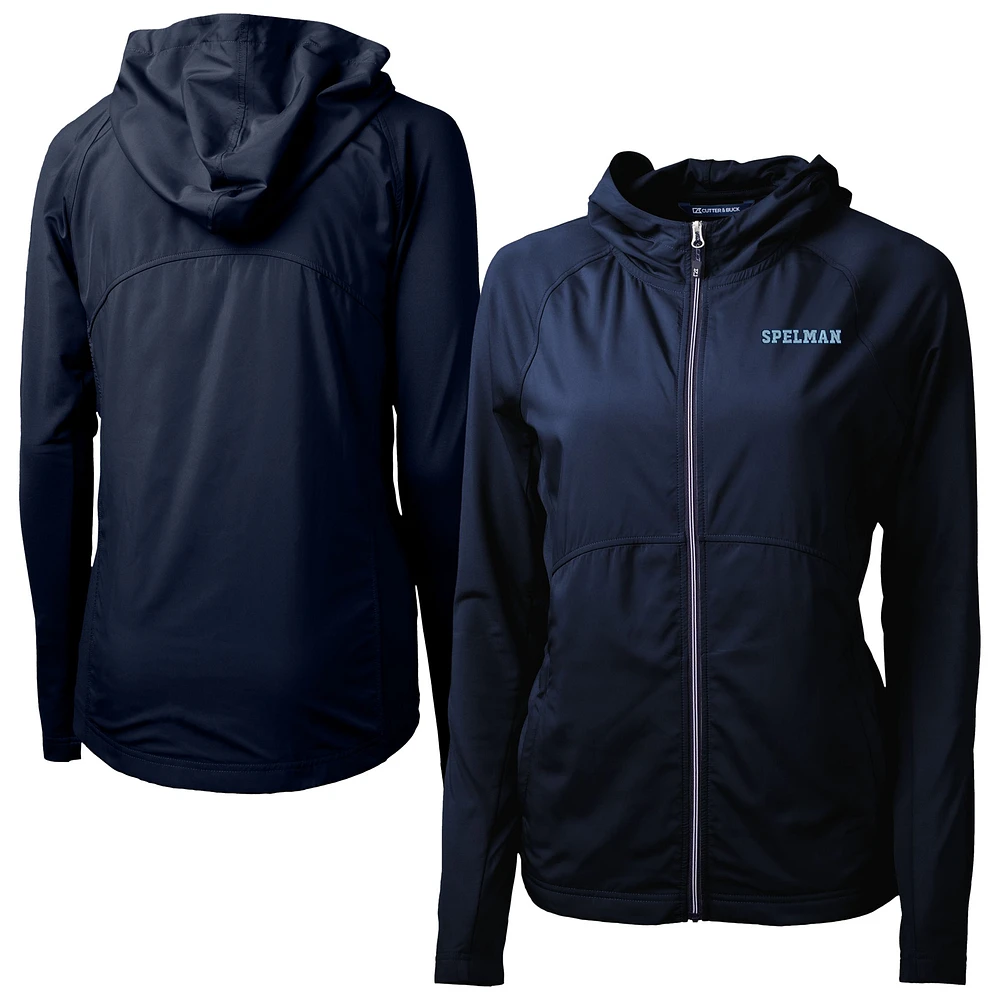 Women's Cutter & Buck Navy Spelman College Jaguars Adapt Eco Knit Hybrid Recycled Full-Zip Jacket