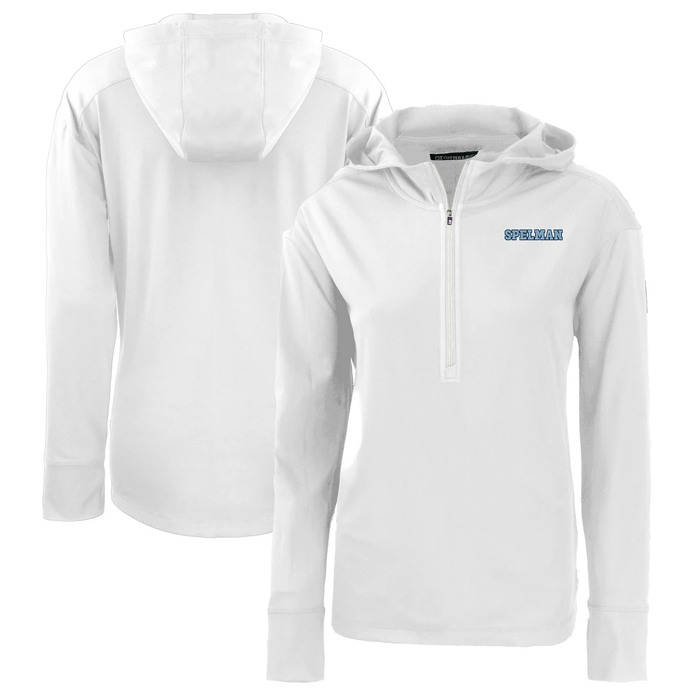 Women's Cutter & Buck White Spelman College Jaguars Daybreak Eco Recycled DryTec Half-Zip Hoodie