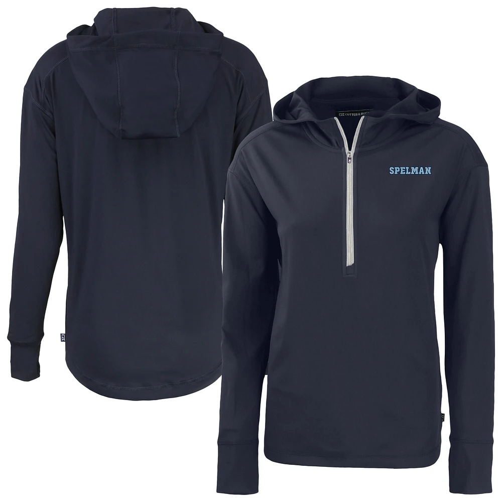 Women's Cutter & Buck Navy Spelman College Jaguars Daybreak Eco Recycled Half-Zip Hoodie
